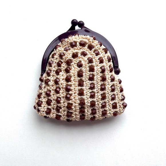 Vintage Beaded Crochet Coin Change Purse Kiss Lock Pouch - Picture 6 of 6